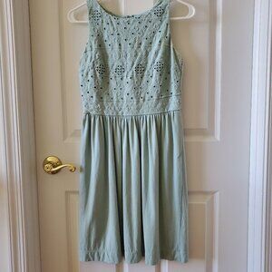 Loft  tank dress sage green eyelet, lined, cotton, dress, petite